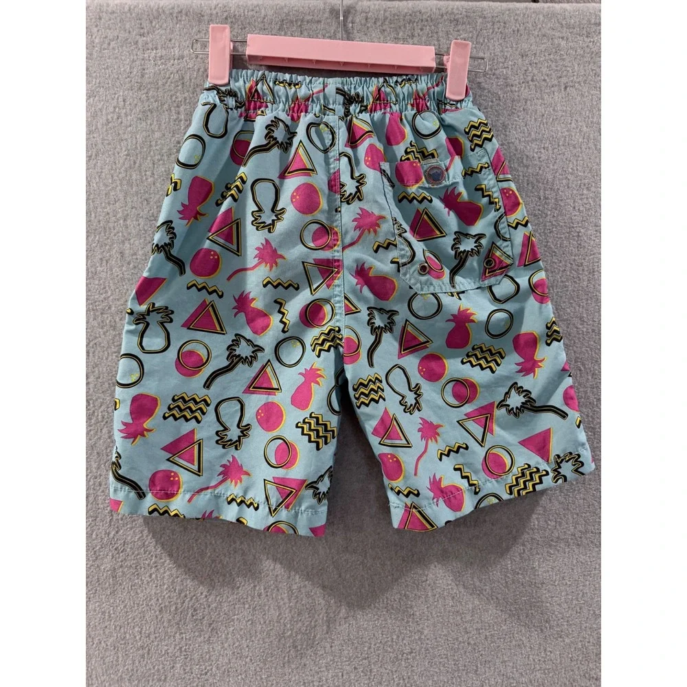 Beach Bros Boys Retro Geometric Pineapple Swim Trunks Blue Pink Size 10
